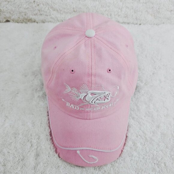 BAD TO THE BONE Get Reel Get Fish Pink Womens Baseball Cap Hat Adjustable Strap - Picture 5 of 10